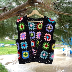 Handmade Crochet Granny Square Vest: Cozy Oversized Fit