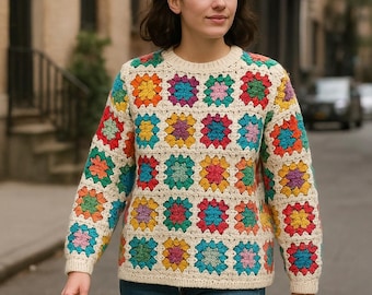 Handmade Crochet Granny Square Sweater: Patchwork Pullover