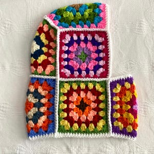 Handmade Crochet Granny Square Balaclava: Colorful Winter Hat
