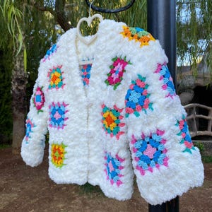 Crocheted Granny Square Cardigan: Colorful Cotton Kids Jacket