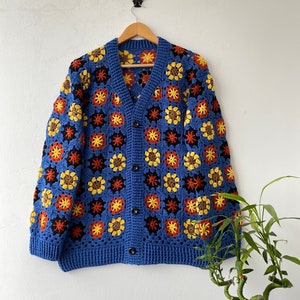 Crochet Granny Square Cardigan: Unisex Cotton Boho Coat