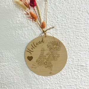 Schild Urlaub, Geschenkidee, Holland, Holzschild, kleine Aufmerksamkeit, Schild Landkarte, Geburtstagsgeschenk, Liebhaber, Urlauber, Herz