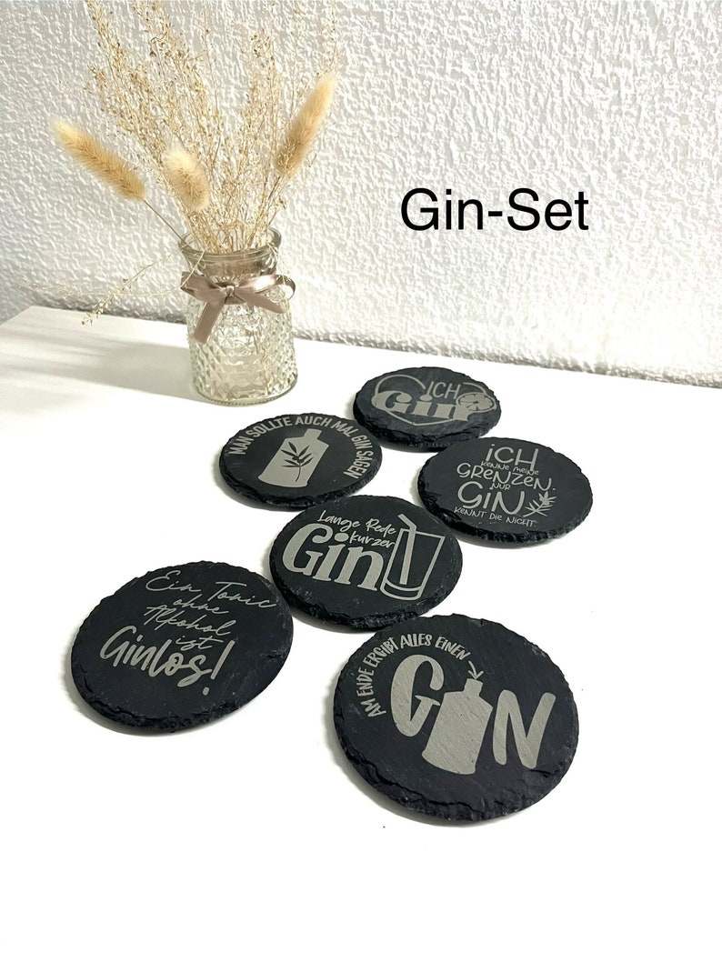 Schiefer Untersetzer Wein, Gin, Kaffee, 6er-Set Untersetzer, Untersetzer Set, Geschenk, Geschenkidee, Sprüche Untersetzer, Lasergravur Bild 9