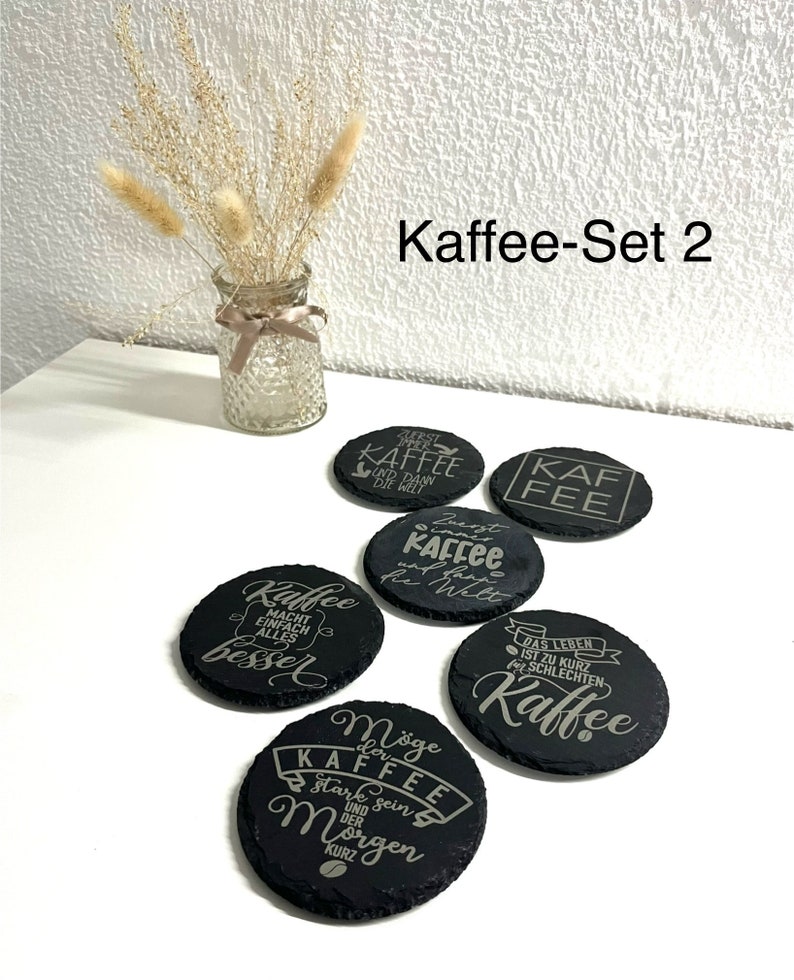 Schiefer Untersetzer Wein, Gin, Kaffee, 6er-Set Untersetzer, Untersetzer Set, Geschenk, Geschenkidee, Sprüche Untersetzer, Lasergravur Bild 7