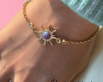 Handmade Dreamy Sunset Opal Bracelet with Sunstone Zircon Stars, Moon & Sun Princess Gift, Unique Gifts for Her