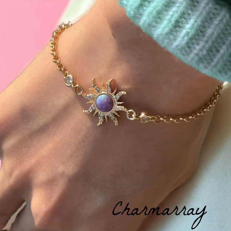 Handmade Dreamy Sunset Opal Bracelet with Sunstone Zircon Stars, Moon & Sun Princess Gift, Unique Gifts for Her zdjęcie 1