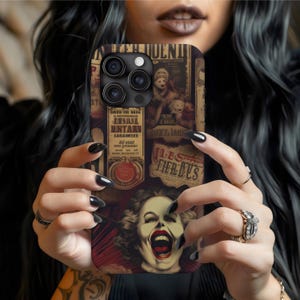 Horror Circus Halloween Phone Case,Creepy Clown Case,Gothic Horror,Nightmare Artwork, Spooky Carnival iPhone 16, S22, Pixel 9
