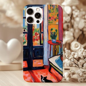 Custodia colorata per telefono: custodia con stampa artistica ispirata a Matisse, design astratto moderno con finitura stampata liscia immagine 2