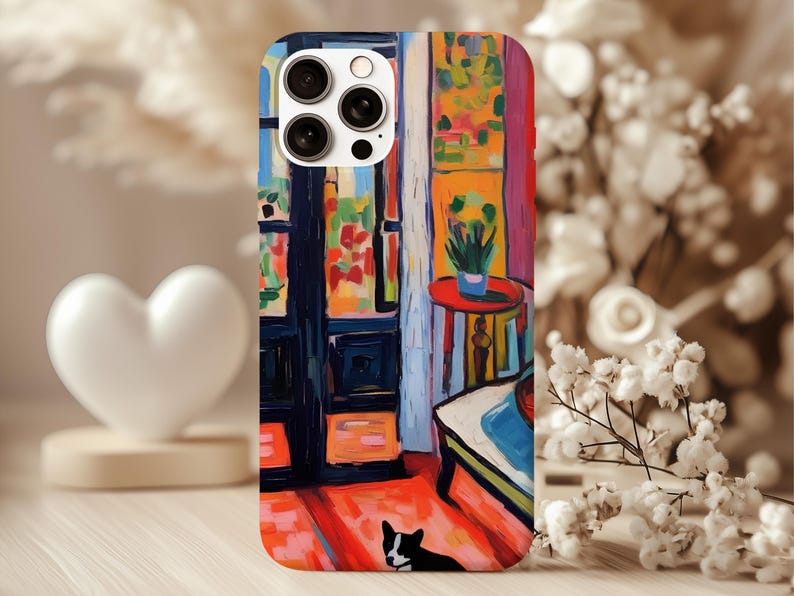 Custodia colorata per telefono: custodia con stampa artistica ispirata a Matisse, design astratto moderno con finitura stampata liscia immagine 2
