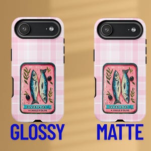 Sardine Phone Case,Pink Retro Tinned Fish Art Design image 6
