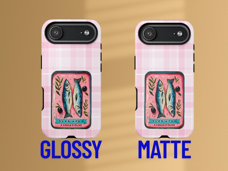 Sardine Phone Case,Pink Retro Tinned Fish Art Design image 6