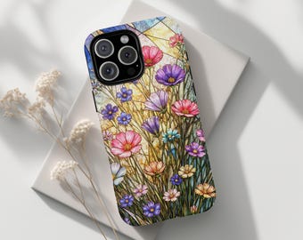 Stained Glass Wildflower Phone Case,Colorful Floral Design