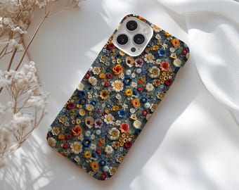 MagSafe Floral Embroidery Style iPhone Case,Botanical Aesthetic Phone Case