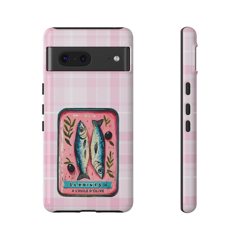 Sardine Phone Case,Pink Retro Tinned Fish Art Design image 17