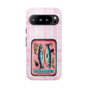Sardine Phone Case,Pink Retro Tinned Fish Art Design image 11