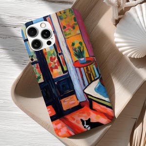 Custodia colorata per telefono: custodia con stampa artistica ispirata a Matisse, design astratto moderno con finitura stampata liscia immagine 4