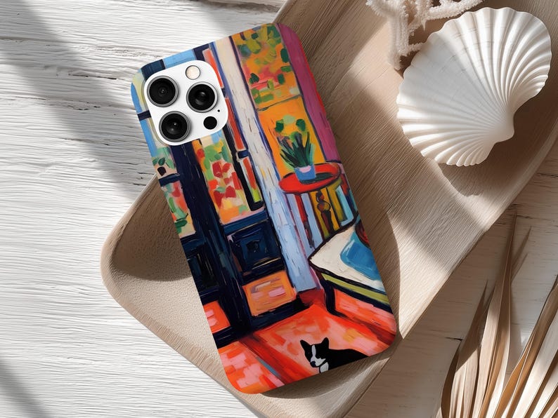Custodia colorata per telefono: custodia con stampa artistica ispirata a Matisse, design astratto moderno con finitura stampata liscia immagine 4