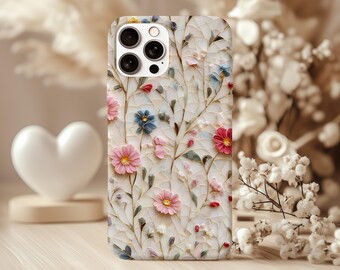 Mozaïek Wildflower-telefoonhoesje, glas-in-loodeffect bloemenbotanische esthetiek