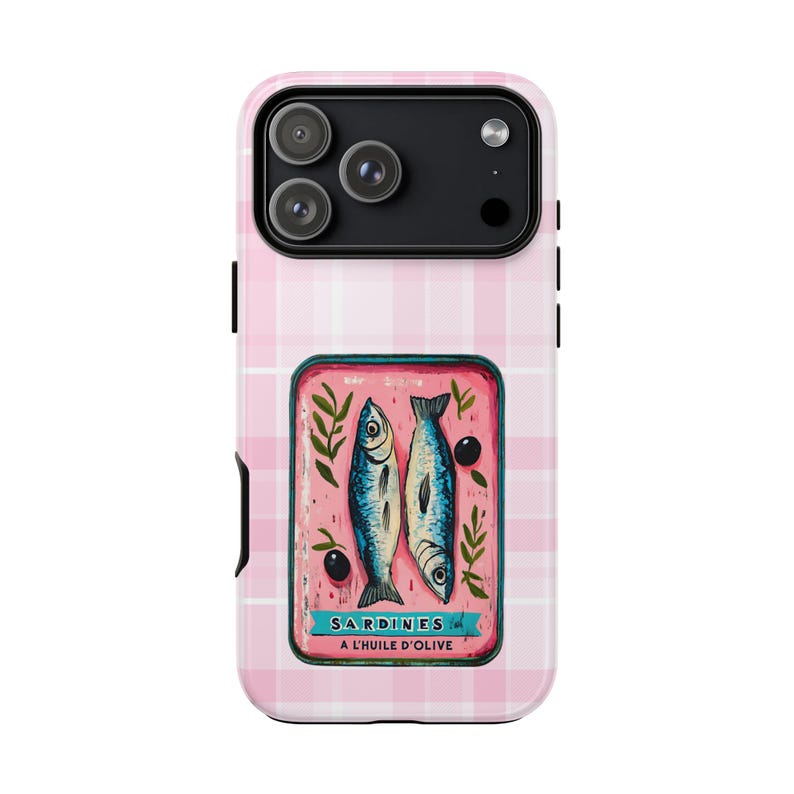 Sardine Phone Case,Pink Retro Tinned Fish Art Design image 9