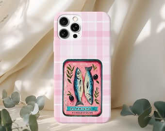 iPhone-hoesje MagSafe Summer Sardine, roze vintage blikken ontwerp voor visliefhebbers
