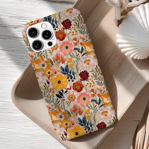 Floral iPhone Case,MagSafe Compatible,Embroidery Boho Faux Flower Design