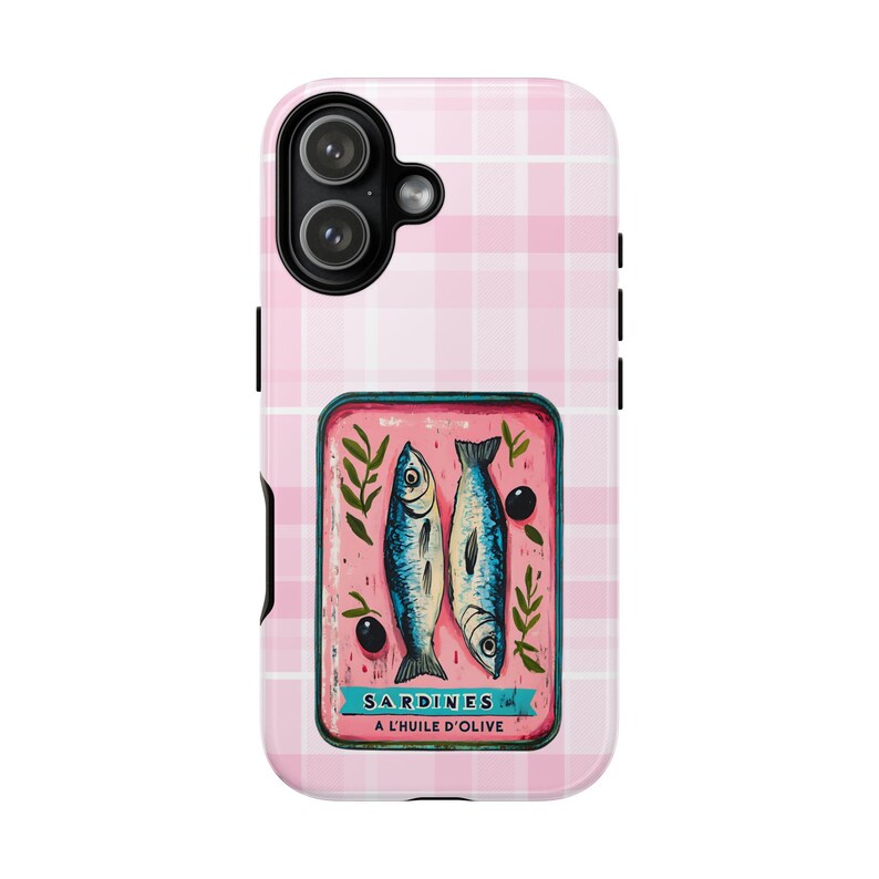 Sardine Phone Case,Pink Retro Tinned Fish Art Design image 7