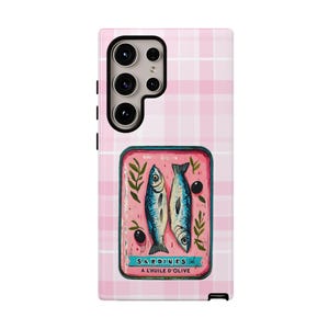 Sardine Phone Case,Pink Retro Tinned Fish Art Design image 19