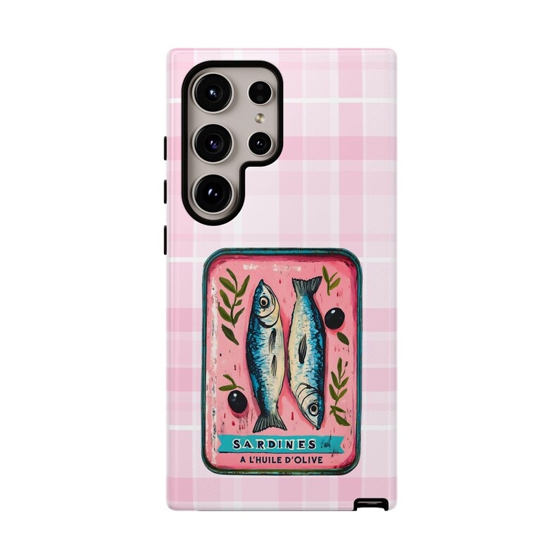 Sardine Phone Case,Pink Retro Tinned Fish Art Design image 19