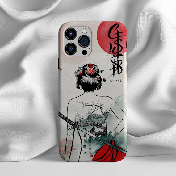 MagSafe Japanese Phone Case Geisha Tattoo,Samurai Katana Art