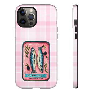 Sardine Phone Case,Pink Retro Tinned Fish Art Design image 15