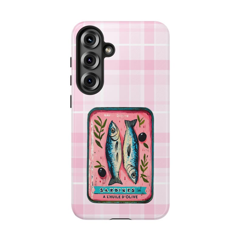 Sardine Phone Case,Pink Retro Tinned Fish Art Design image 10