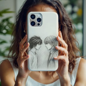Death Note Fans Handyhülle,Cool Sketch Style Zeichnung,Japanische Manga Art,iPhone 16 15 14 Pro Max,Samsung Galaxy S25 S24 Ultra,Pixel 9 8 7 Xl