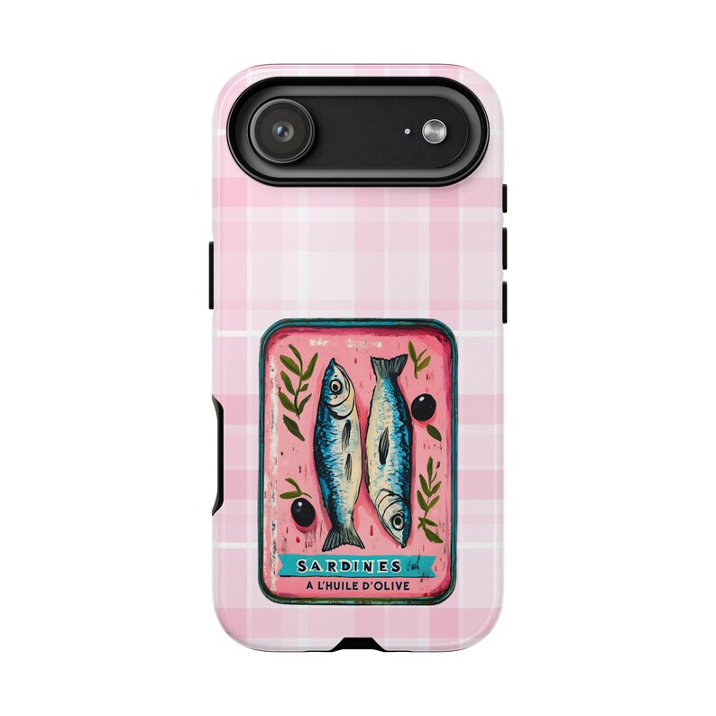 Sardine Phone Case,Pink Retro Tinned Fish Art Design image 8