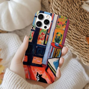 Custodia colorata per telefono: custodia con stampa artistica ispirata a Matisse, design astratto moderno con finitura stampata liscia immagine 3