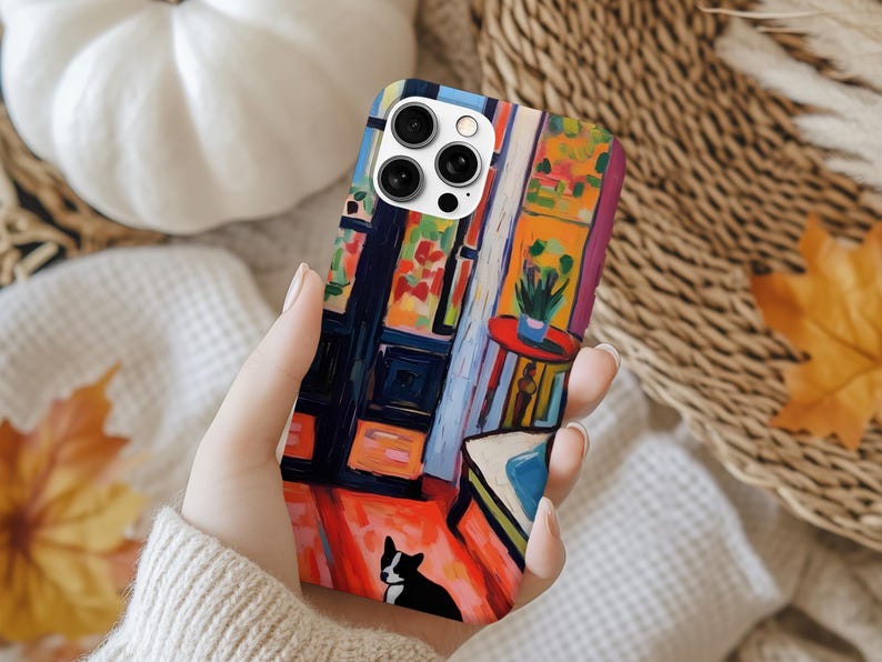 Custodia colorata per telefono: custodia con stampa artistica ispirata a Matisse, design astratto moderno con finitura stampata liscia immagine 3