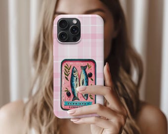 Sardine Phone Case,Pink Retro Tinned Fish Art Design