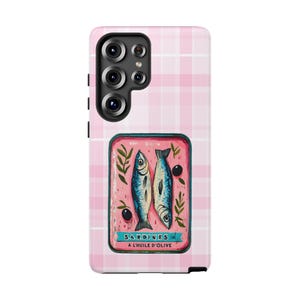 Sardine Phone Case,Pink Retro Tinned Fish Art Design image 18