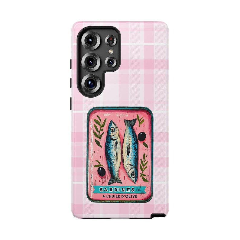 Sardine Phone Case,Pink Retro Tinned Fish Art Design image 18