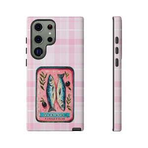 Sardine Phone Case,Pink Retro Tinned Fish Art Design image 20
