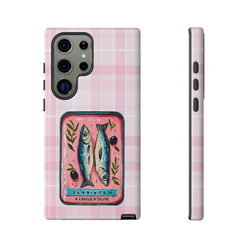 Sardine Phone Case,Pink Retro Tinned Fish Art Design image 20