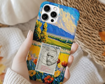 Van Gogh Dutch Art iPhone Case – Colorful Floral Painting, Vintage Stamp Aesthetic, Nature Lover Accessories, Unique Phone Protector