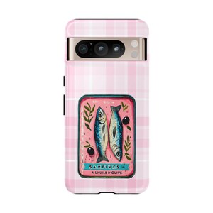 Sardine Phone Case,Pink Retro Tinned Fish Art Design image 16