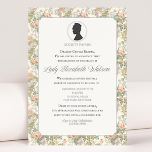 Editable Bridgerton Theme Invitation, Regency Era Birthday Invite | Party, Bridal Shower Invitation | Editable Template | Garden Party Theme