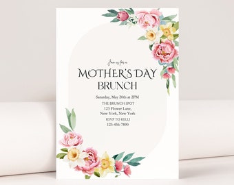 Editable Floral Mother's Day Brunch Invite, Spring Blooms Mother's Day Invitation Template, Peonies Mother’s Day Invite, Mom’s Day Evite