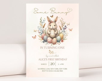 Editable Bunny Birthday Invitation Template, Some bunny is Turning One Editable Invitation, Girl any age Birthday Invite, Digital Invite