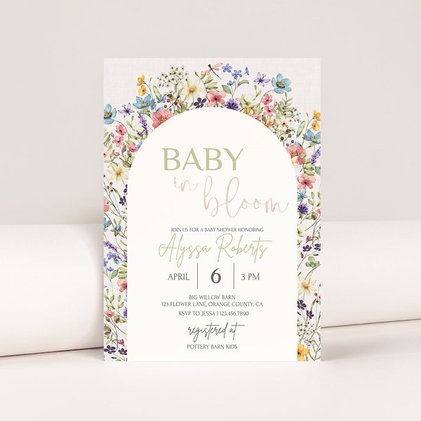 Editable Baby in Bloom Invitation, Floral Baby Shower Invitation, Pastel Flower Invitation, Spring Baby Shower Invite, Floral Baby Brunch