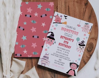 Editable Monster Birthday Bash Invitation: Halloween Kids Party Invite (Digital Template) B1N4