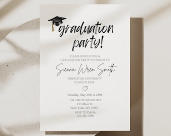 Editable Minimalist Graduation Party Invitation, Graduation Invitation Template, High School Graduation, College Graduation Party Invite