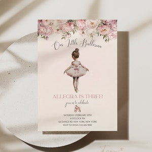 Bearbeitbare Ballerina-Geburtstagseinladung, Mädchen-Tanzparty, moderne Ballerina-Einladung, kleine Ballerina-Rosa-Tänzerin druckbare Vorlage