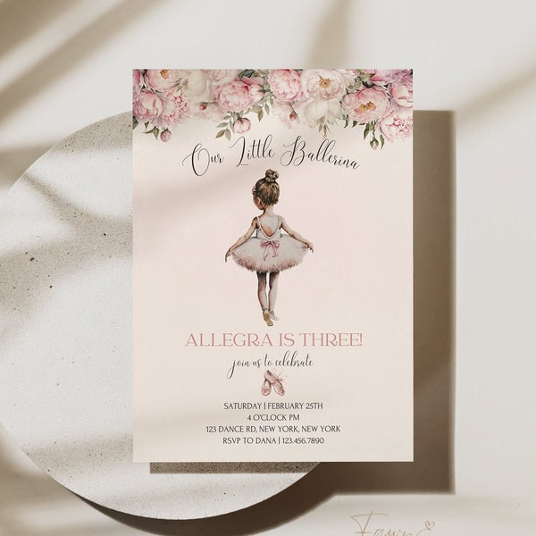 Editable Ballerina Birthday Invitation, Girl Dance Party, Modern Ballerina Invitation, Little Ballerina Pink Dancer Printable Template